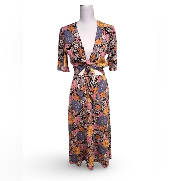 WAYF Rosalind Floral Tie-Front Midi Dress | Size XS - Picture 2 of 11